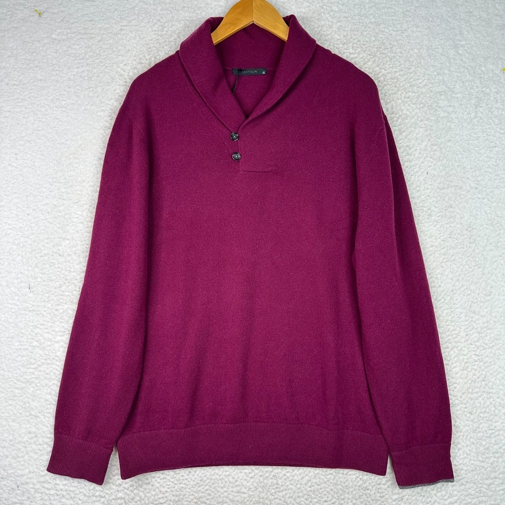 Greyson 100% Cashmere Sweater Mens XL Shawl Collar Henley Wine NWT